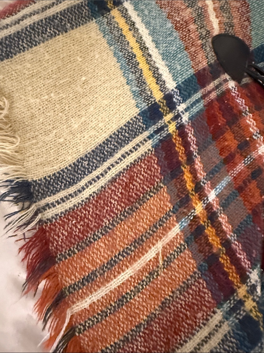 Plaid Toggle Poncho in Rust, Teal & Cream - Picture 6 of 14